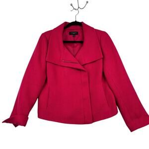 Talbots Moto Blazer Jacket Size 10 Magenta Pink Wool Blend Tweed Texture Lined